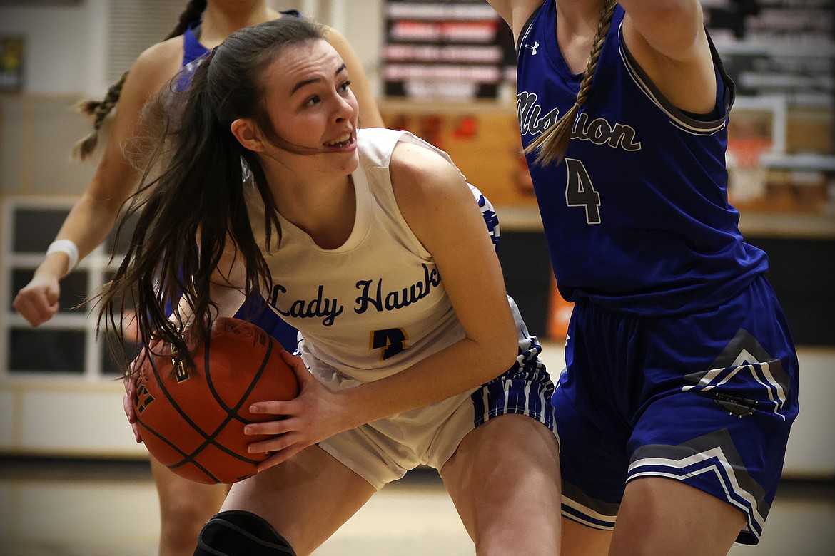 The Thompson Falls Lady Hawks take on Mission in the 7B District tournament in Eureka. (Jeremy Weber/Bigfork Eagle)