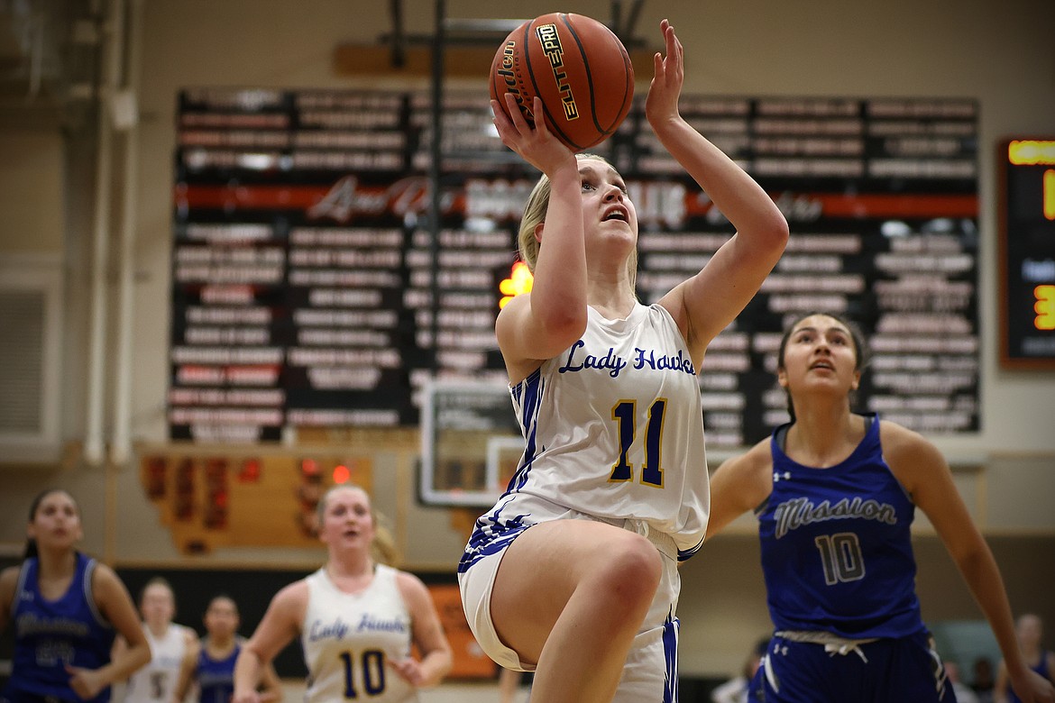 The Thompson Falls Lady Hawks take on Mission in the 7B District tournament in Eureka. (Jeremy Weber/Bigfork Eagle)