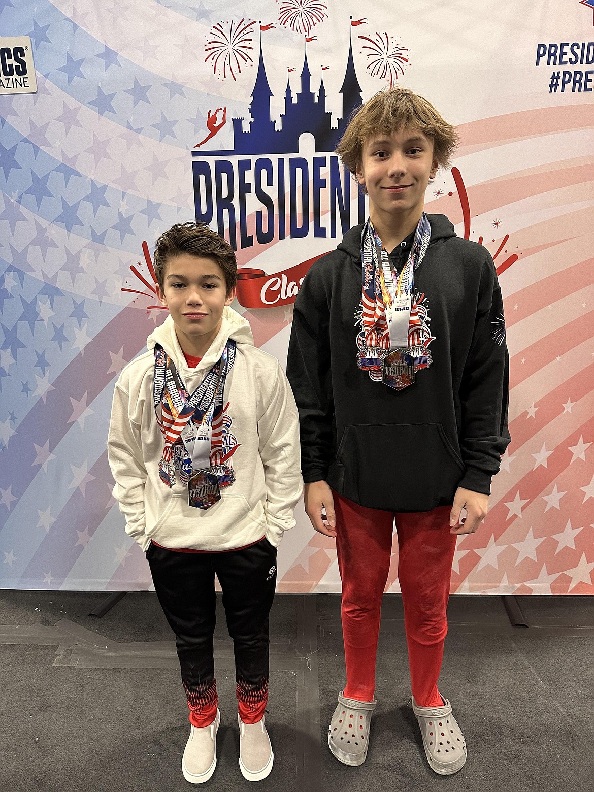 Courtesy photo
Avant Coeur Gymnastics Level 9s at the Presidential Classic in Kissimmee, Fla.: Dylan Coulson, left, and Conan Tapia.