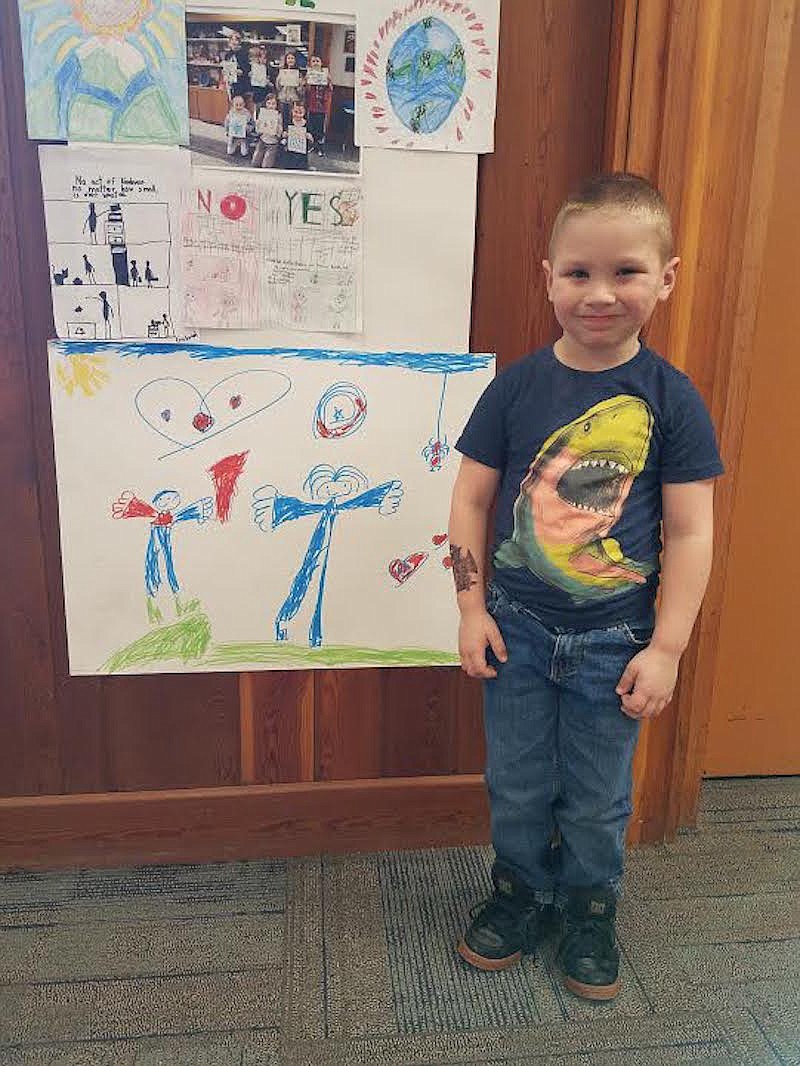 Kindergarten student Abel Ellison was one of the winners of the poster contest during Random Acts of Kindness week at Libby Elementary School. (Photo courtesy Libby Elementary School)