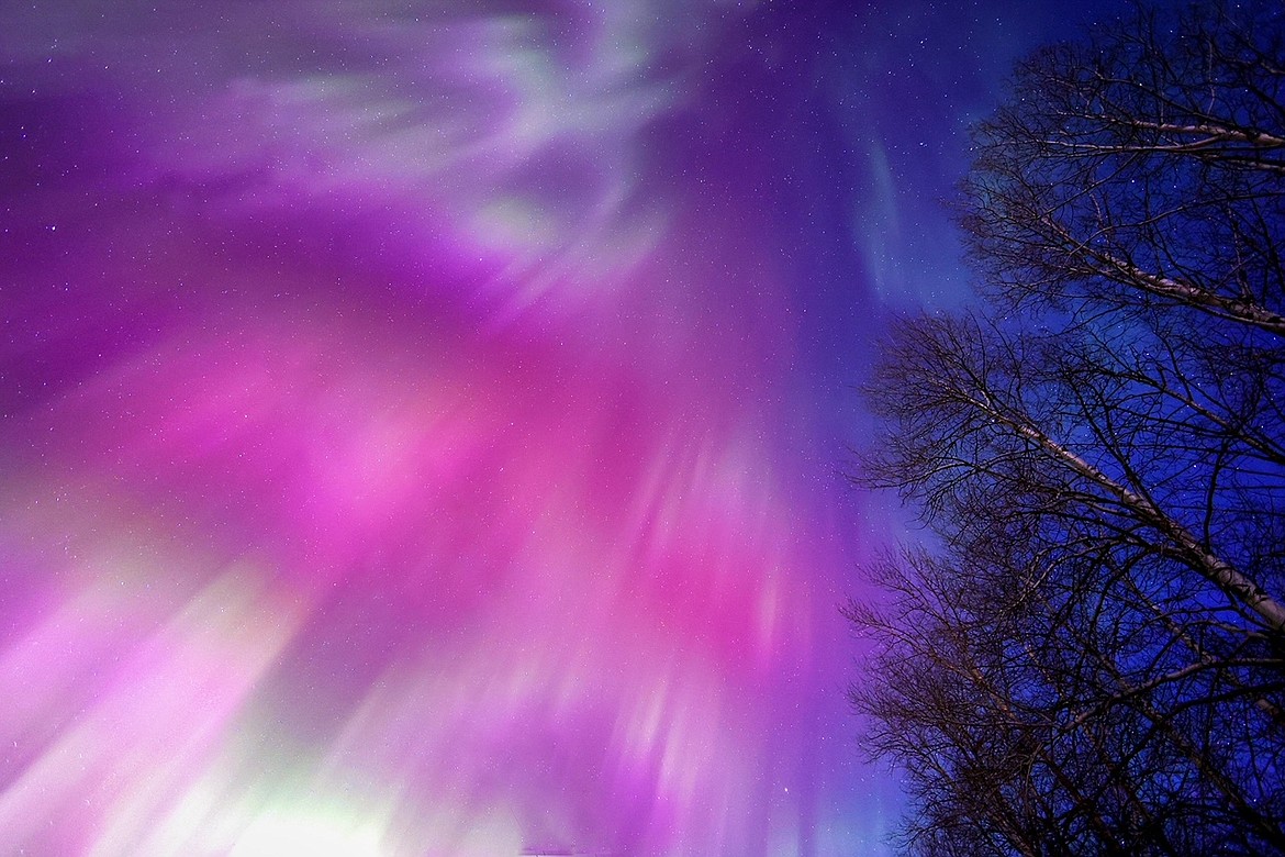 The aurora borealis lights up the night sky between Whitefish and Columbia Falls in Flathead County overnight Feb. 26. (Jeremy Weber/Daily Inter Lake)