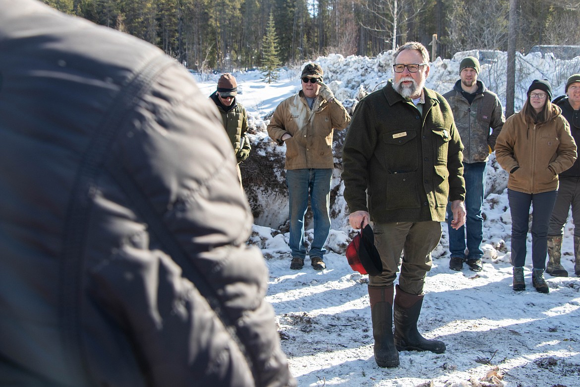 Scott Snelson is seen during a presentation for the CharBoss on Feb. 16, 2023 near Coram. Snelson works with the Flathead National Forest. (Kate Heston/Daily Inter Lake)