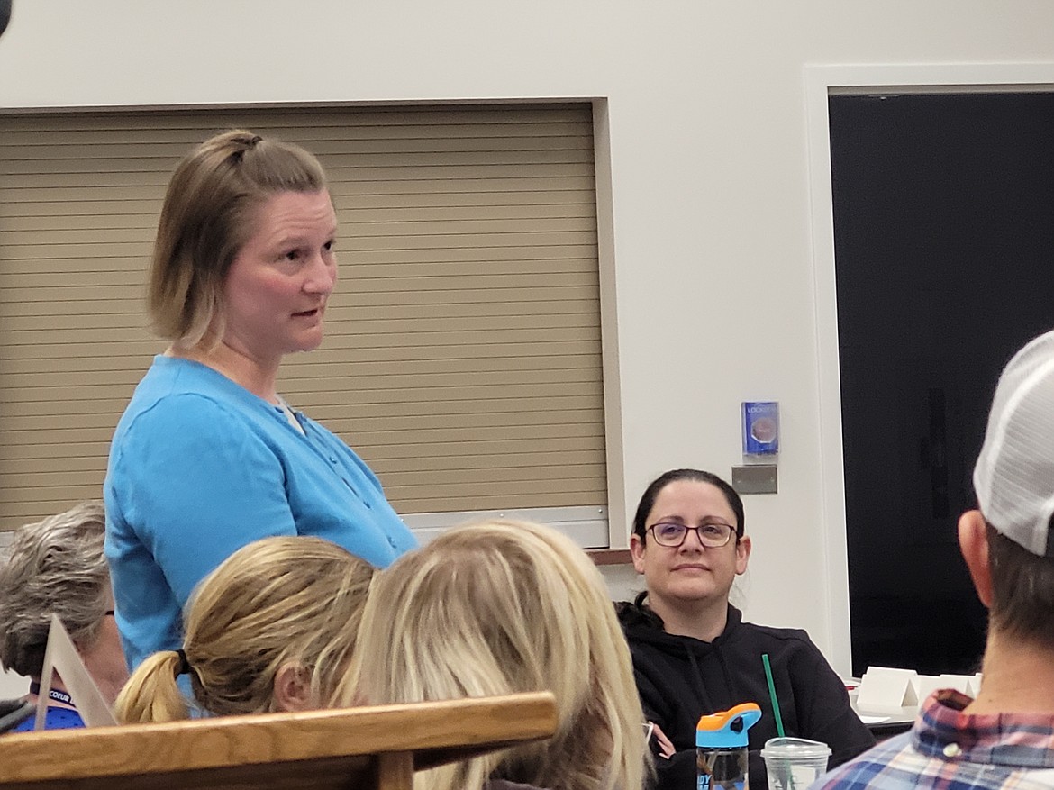 Coeur d'Alene School Board Trustee Heather Tenbrink speaks Monday evening during a meeting of the district's long-range planning committee.