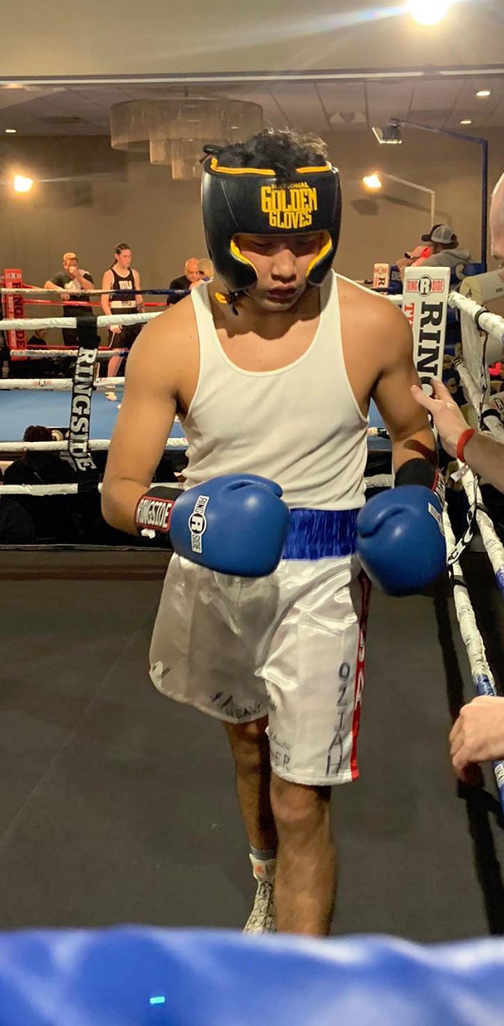 Oziah HeavyRunner of Arlee – a member of the Polson Boxing Club – prepares for last month's competition at the Silver Gloves National Championships.