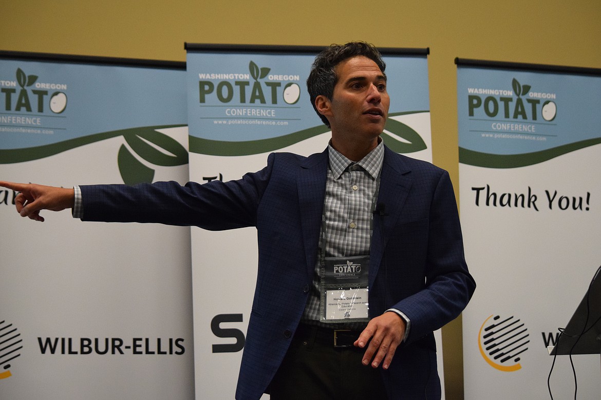 Howard Goldstein, a nutrition researcher based in Chicago, gives the keynote address at the 2023 Washington-Oregon Potato Conference. Goldstein, who has been leading the Alliance for Potato Research and Education, said potato groups are starting to have success in the fight to keep potatoes recognized as a vegetable in national dietary guidelines.