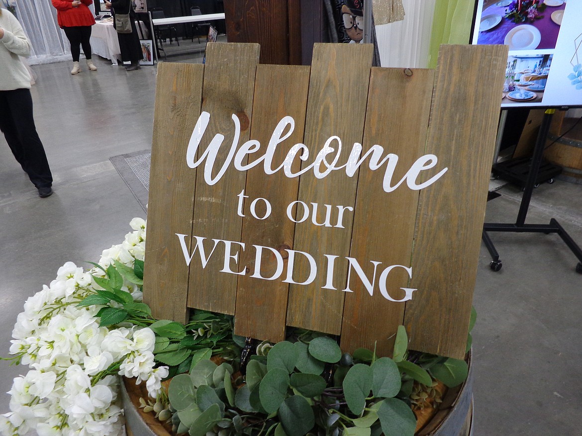 A sign at the 2023 Bridal Expo, which was held at the Grant County Fairgrounds on Saturday. Brides and grooms were able to attend the event to get ideas for their special days.