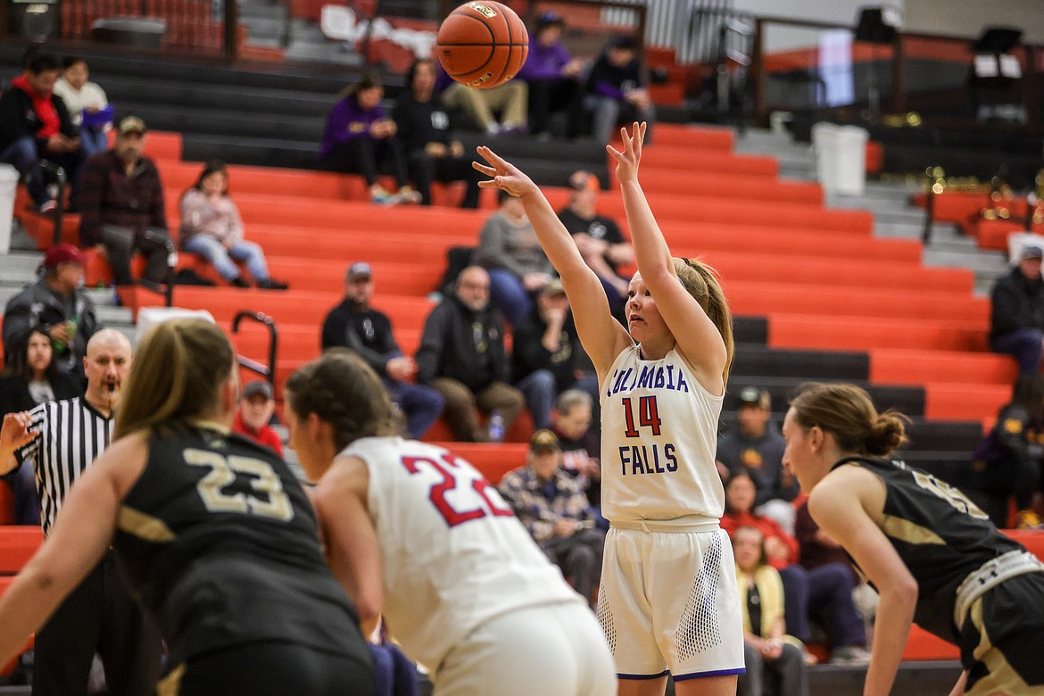Junior Hope McAtee takes a free throw against Stevensville on Friday in Ronan in the Western A Divisional Tournament. (JP Edge photo)