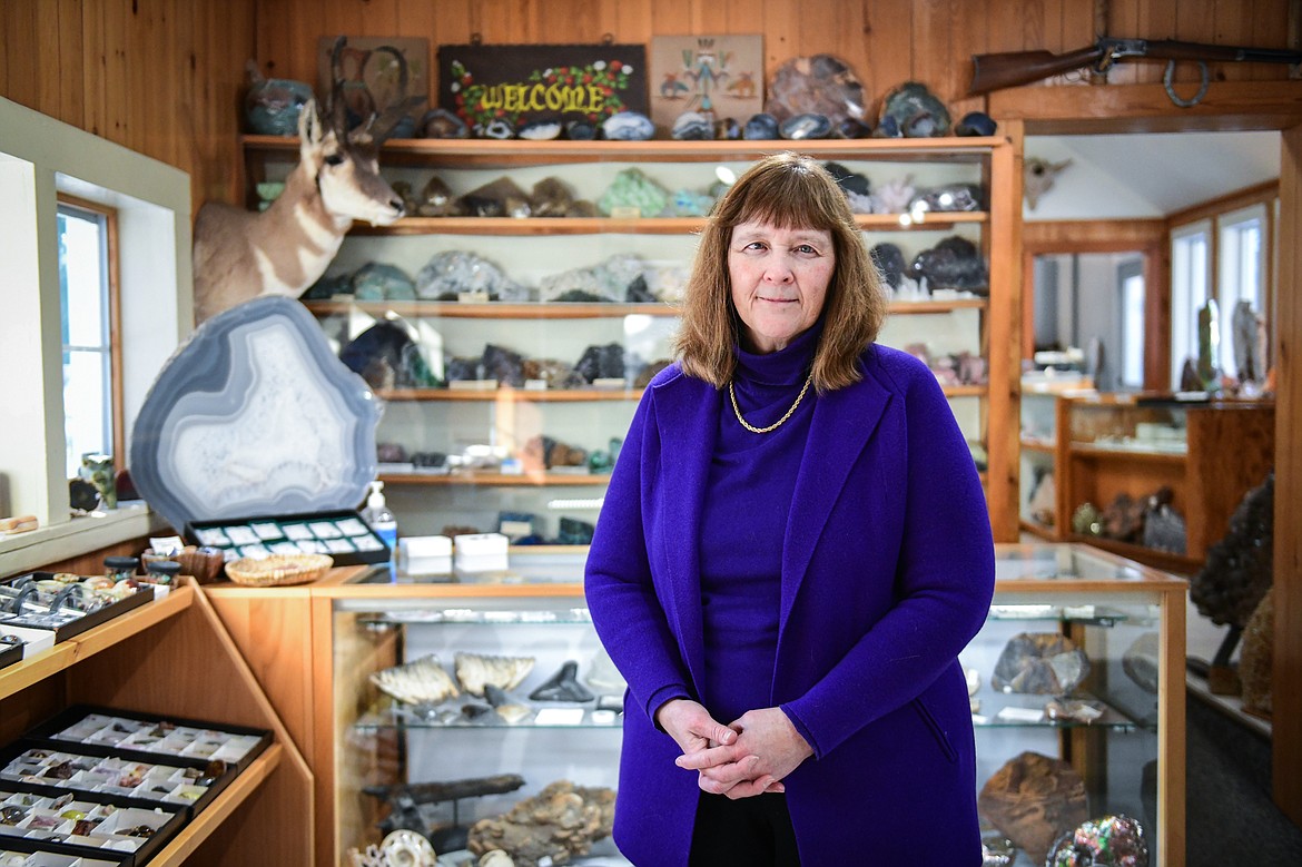 Leslie Kehoe at Kehoe's Agate Shop in Bigfork on Friday, Feb. 24. (Casey Kreider/Daily Inter Lake)