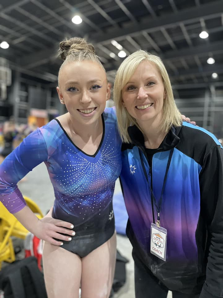 Courtesy photo
Senior Diamond gymnast Taryn Olson, left, and coach Meloney Butcher of the
GEMS Athletic Center traveled to Chandler, Ariz., for the 50th annual Fiesta Bowl the weekend of Feb. 18-20.