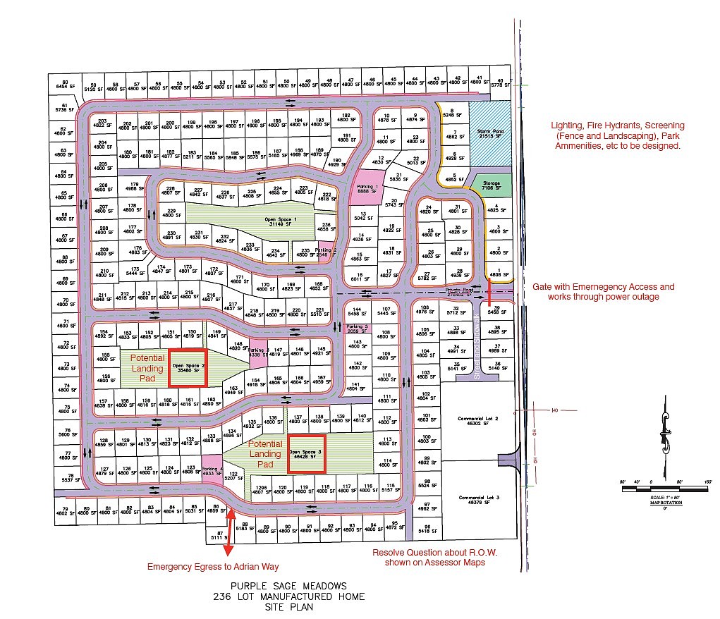 The site plan for Purple Sage Meadows, a 236-lot manufactured home development.