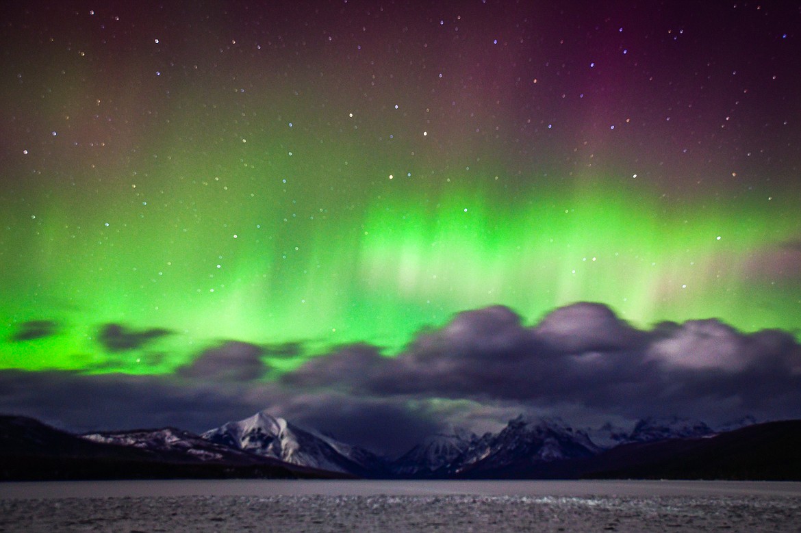 Aurora borealis lights up the night sky at Lake McDonald in Glacier National Park on Sunday, Feb. 26. (Casey Kreider/Daily Inter Lake)