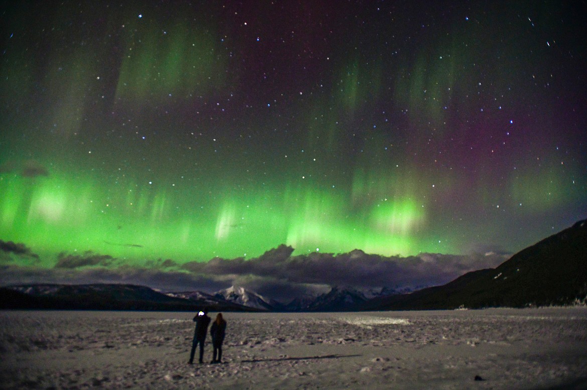 Aurora borealis lights up the night sky at Lake McDonald in Glacier National Park on Sunday, Feb. 26. (Casey Kreider/Daily Inter Lake)