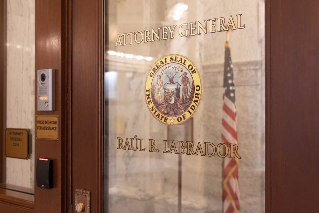 The door to Attorney General Raul Labrador’s office at the Idaho State Capitol building on Jan. 6, 2023.