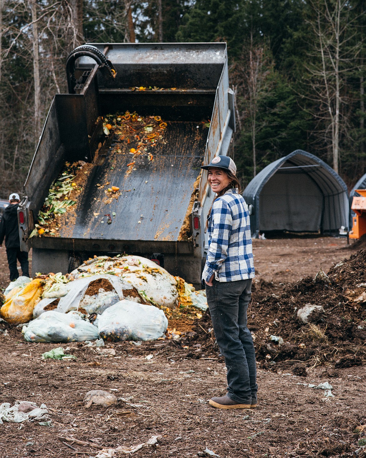 Alissa LaChance is seen during the composting process. (Photo courtesy of Meagan Crawford, Montana Women Magazine)