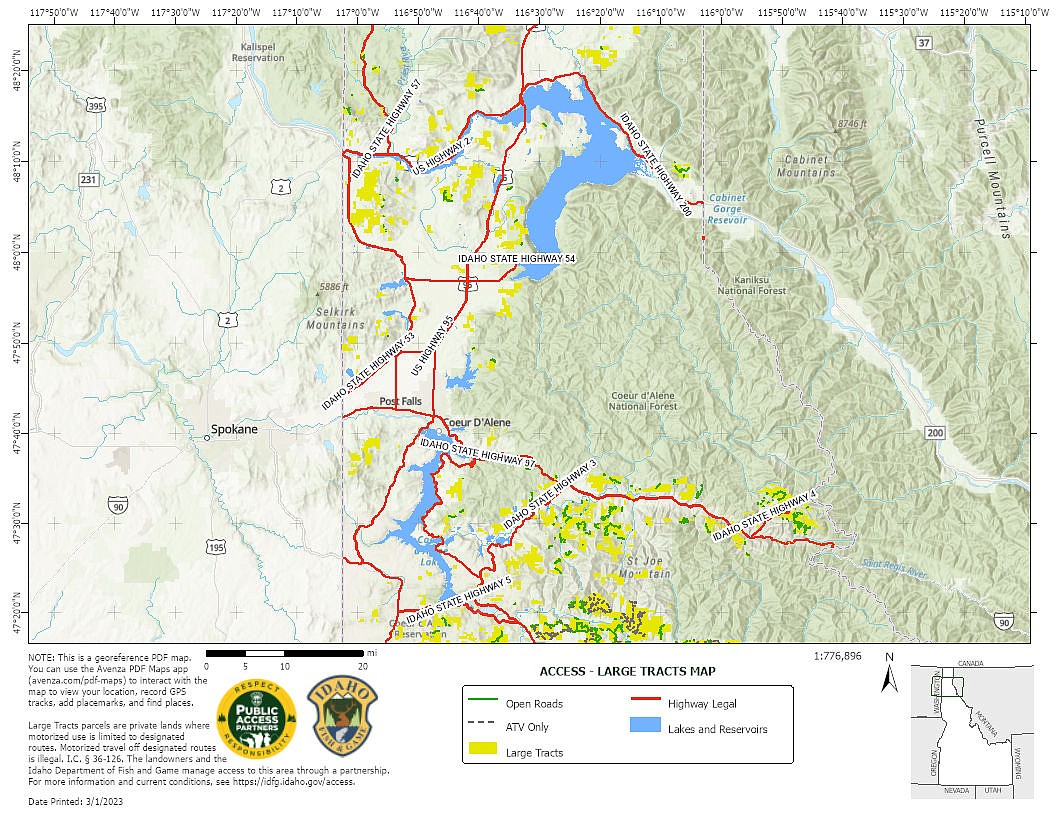 Interactive maps showing where Large Tracts are accessible for public use can be found at IDFG.Idaho.gov or by calling the local Fish and Game office.