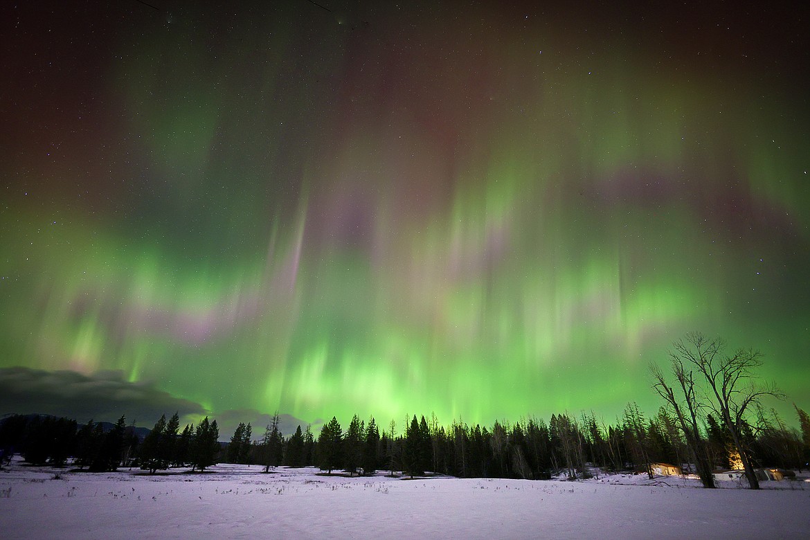 The aurora lights up the sky between Columbia Falls and Whitefish Sunday, Feb. 26. (Jeremy Weber/Daily Inter Lake)