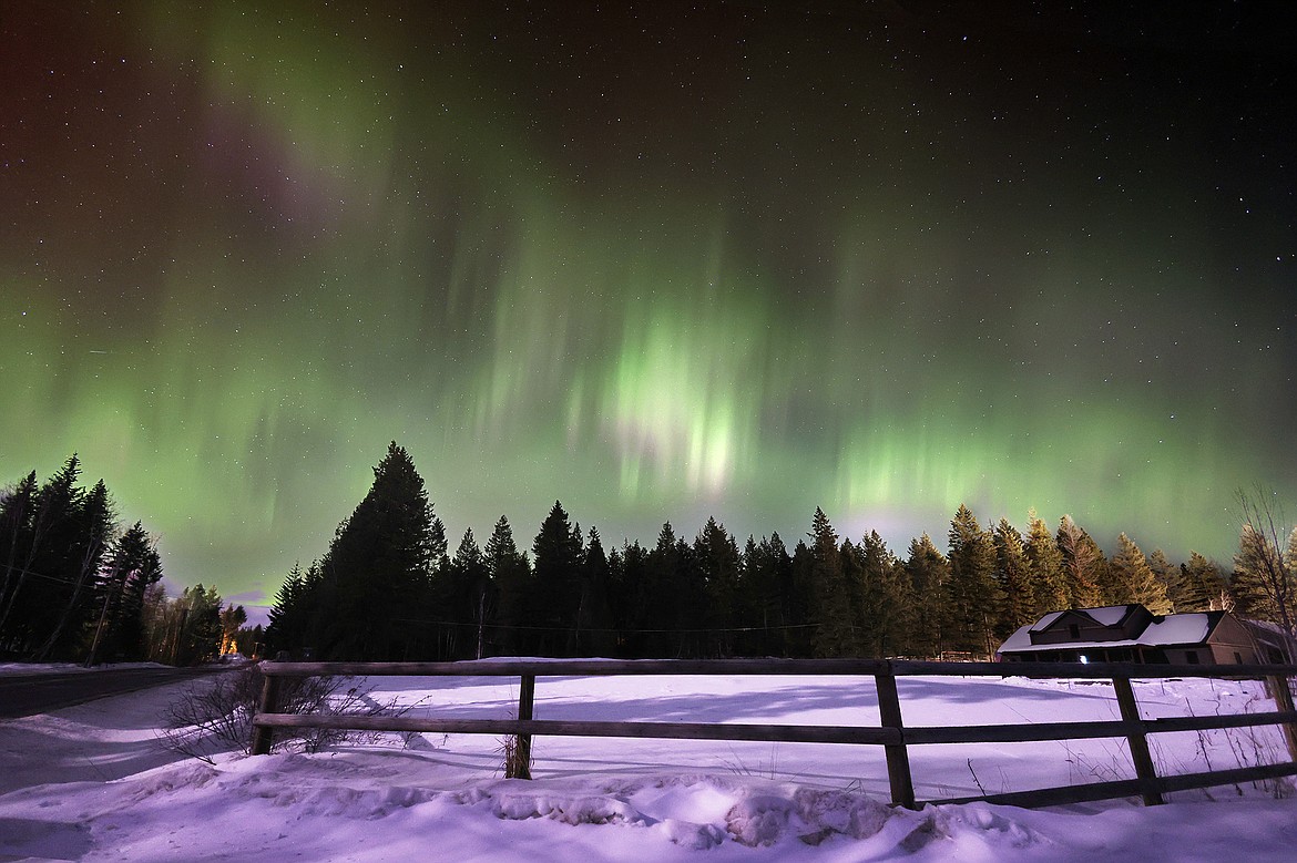 The aurora lights up the sky north of Columbia Falls Sunday, Feb. 26. (Jeremy Weber/Daily Inter Lake)