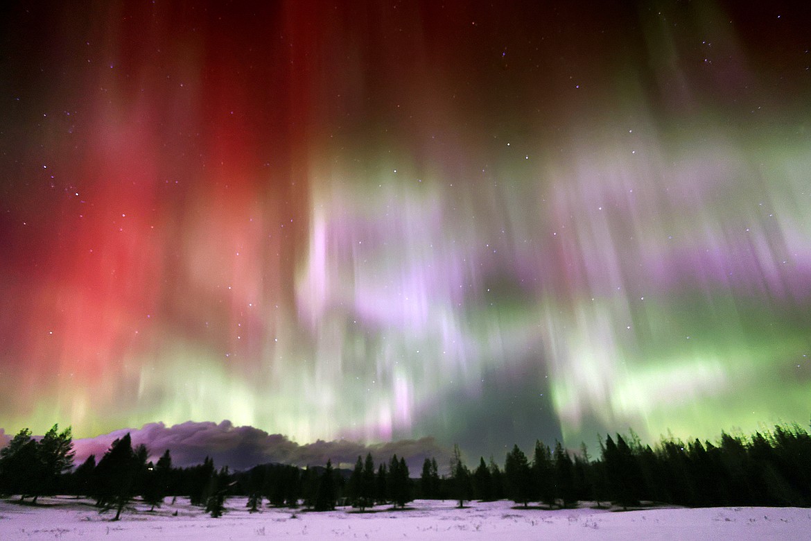 The aurora lights up the sky between Columbia Falls and Whitefish Sunday, Feb. 26. (Jeremy Weber/Daily Inter Lake)