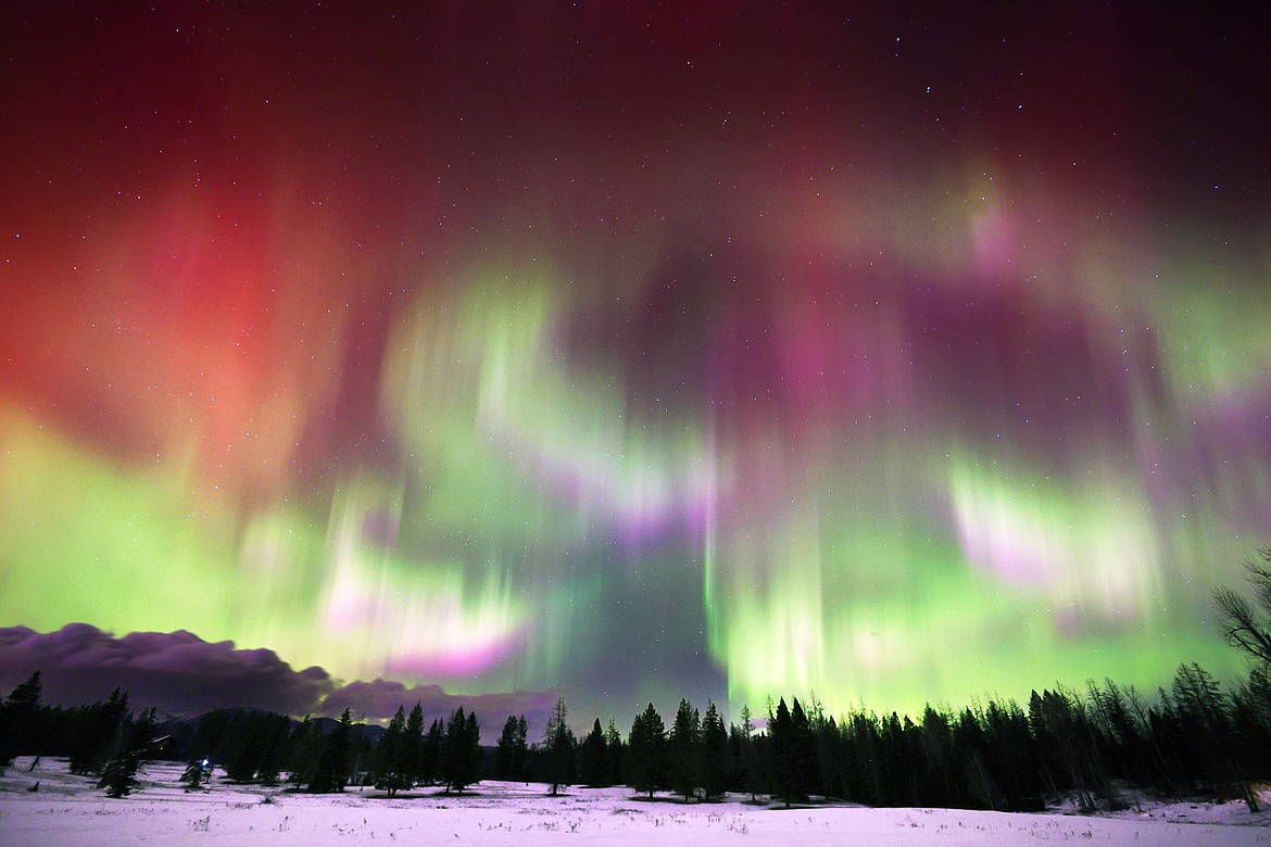 The aurora lights up the sky between Columbia Falls and Whitefish Sunday, Feb. 26. (Jeremy Weber/Daily Inter Lake)