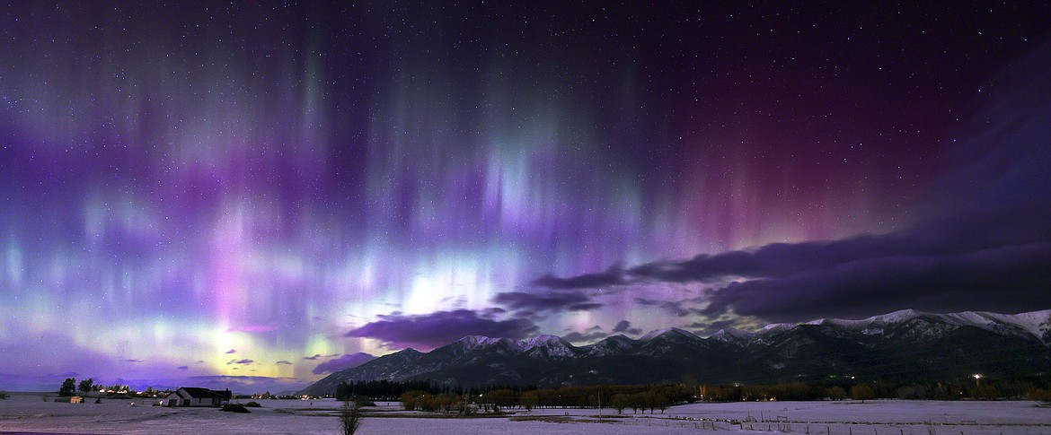 The aurora fills the skies above the mountains outside of Creston early Monday, Feb. 27. (Jeremy Weber/Daily Inter Lake)