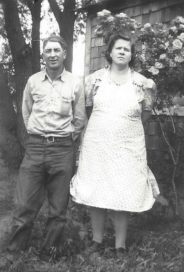 Oscar and Selma, Dan Bolyard’s grandparents, three years after their marriage in June 1945. The house they are standing in front of is still standing too, but is in very poor condition, Dan said.