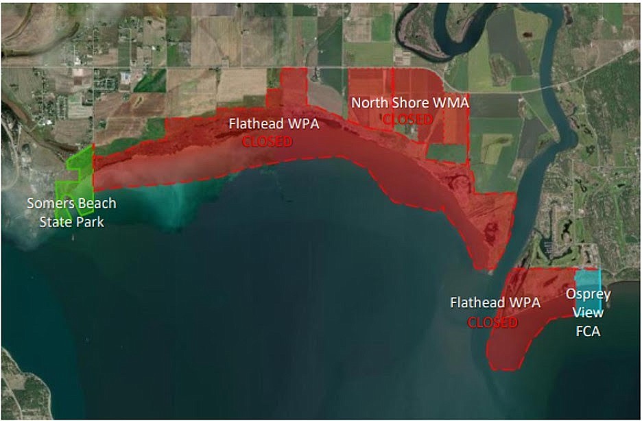 Seasonal closure along Flathead Lake's north shore. (FWP graphic)