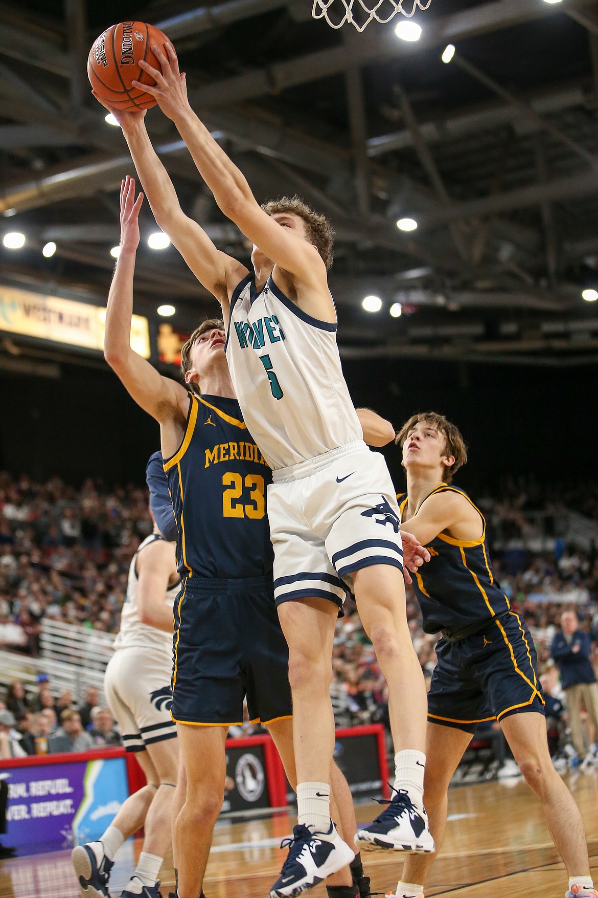 JASON DUCHOW PHOTOGRAPHY
Lake City's Deacon Kiesbuy pulls down a rebound during Saturday's state 5A championship game in Nampa.
