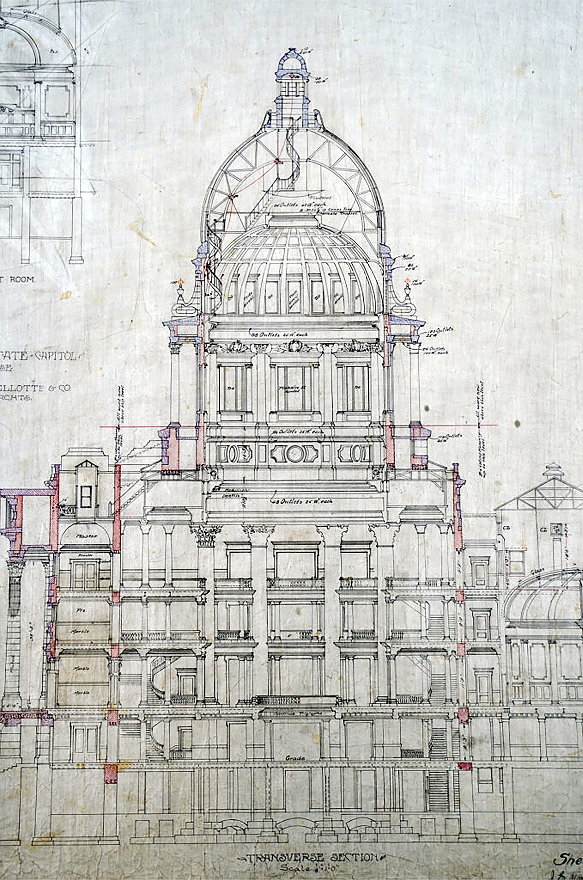 The Hummel Architects collection donated to the Idaho State Archives includes original 1911 hand-drawn Idaho State Capitol architectural/structural plans; project files for woodwork, plumbing, and electrical; and a series of drawings that depict the finished capitol, down to the molding, trim, door types, and finish work, according to the Idaho State Historical Society.