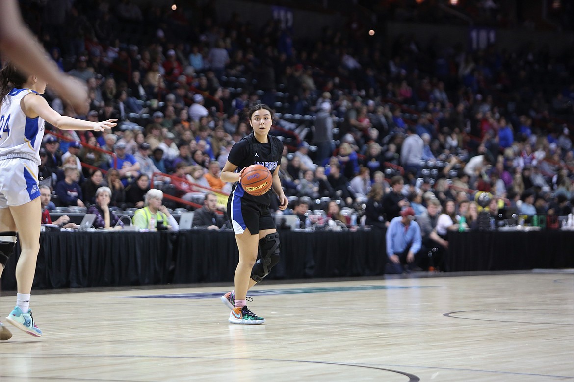 Warden senior JLynn Rios looks for an open teammate during the fourth quarter of the Cougars’ semifinal matchup against Colfax.