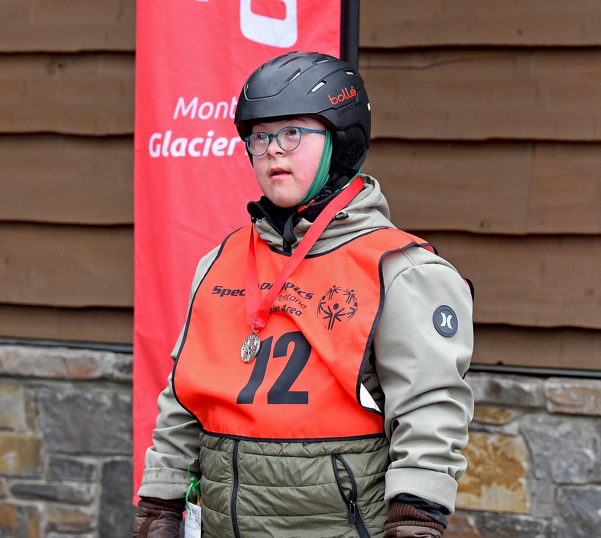 A racer gets a silver medal after competing in the alpine ski races at the Special Olympics Montana Winter Games at Whitefish Mountain Resort on Wednesday, March 1. (Whitney England/Whitefish Pilot)