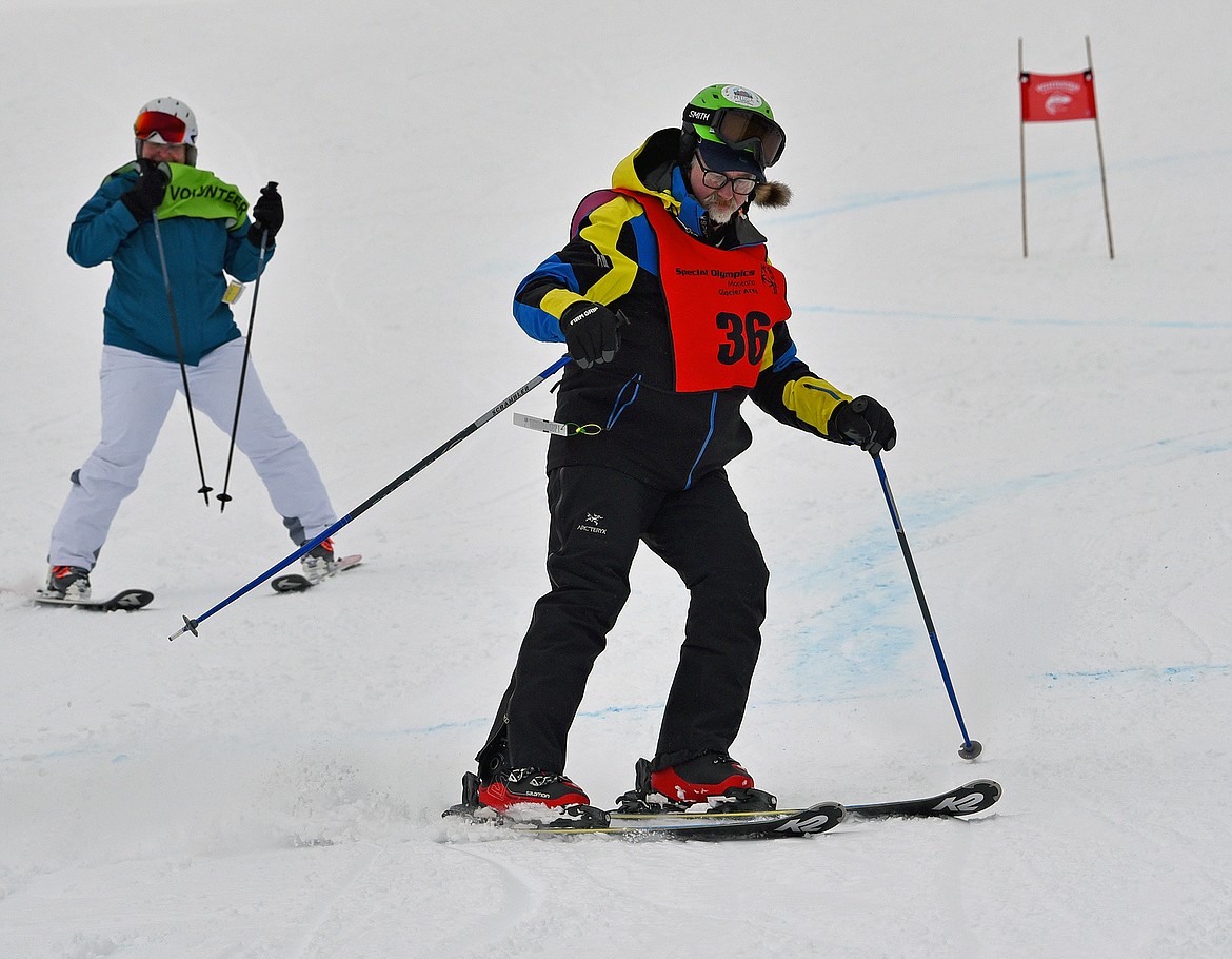 A competitor races on the Alpine Giant Slalom course at the Special Olympics Montana Winter Games at Whitefish Mountain Resort on Wednesday, March 1. (Whitney England/Whitefish Pilot)