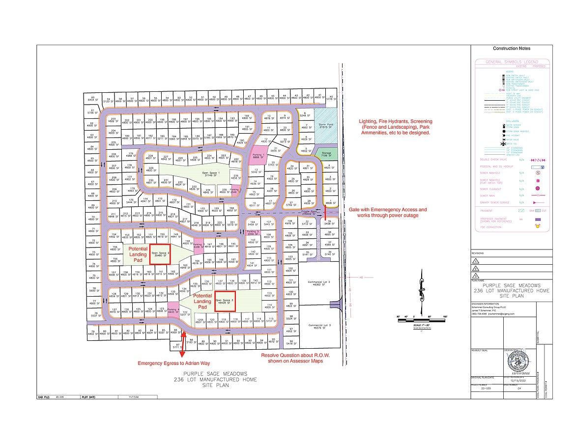 The site plan for Purple Sage Meadows, a 236-lot manufactured home development.