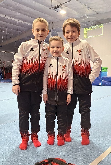 Avant Coeur Gymnastics Level 3 boys competed at the Tri State Challenge in Missoula, Mont., on Feb. 25. From left are Kason Dellara, Derek Remelski and Evan Peirce.