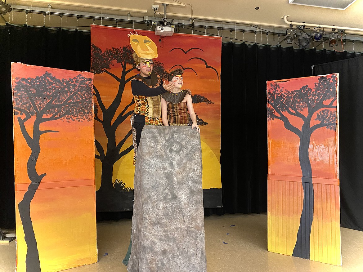 Robert Brantley plays Mufasa and young Simba is played by Daniel Cole in the Kalispell Middle School’s production of “The Lion King Jr.” (Courtesy photo)