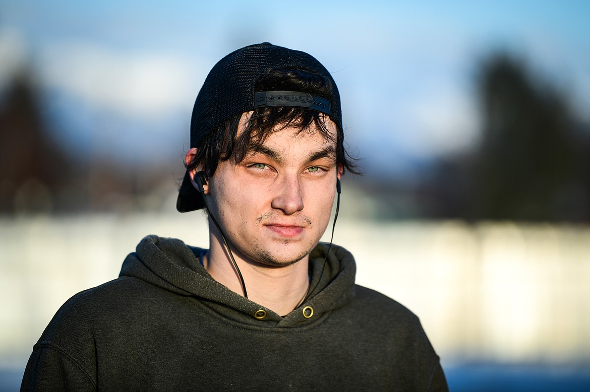 Isaac Zunick outside the Flathead Warming Center in Kalispell on Tuesday, March 7. (Casey Kreider/Daily Inter Lake)