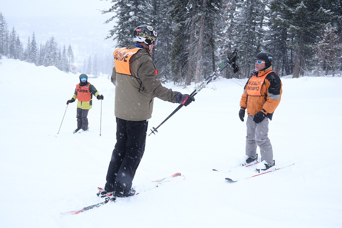 Army veteran Danny Wallace gets ski instruction from DREAM adaptive coaches at Whitefish Mountain Resort on Tuesday, Feb 28, 2023. (Adrian Knowler/Daily Inter Lake)