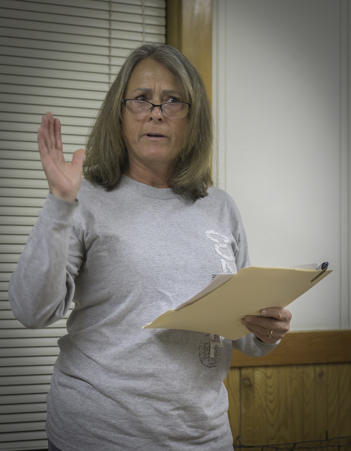Sandy Revier speaks to the Plains council about adding pickleball courts at the pool park. (Tracy Scott/Valley Press)