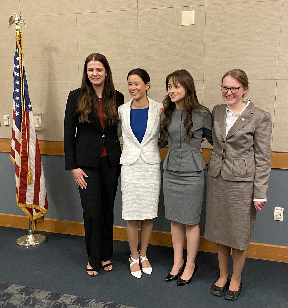 From left to right are Katherine Offutt, Emma Lo, Hadley Wilcox and Ruth Acheson, who all placed in the American Legion Constitution Speech Contest over the weekend. Lo moves on to national competition with the opportunity to earn up to $25,000 in scholarship funds.