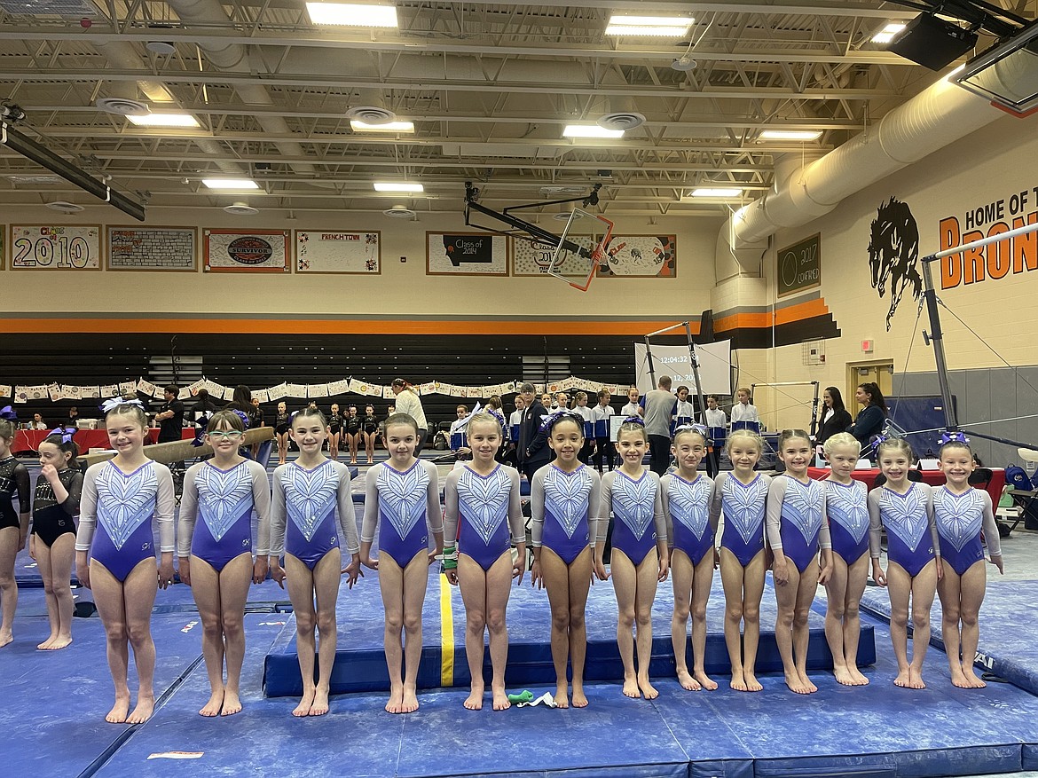 Courtesy photo
Avant Coeur Level 3s at Mismo Magical Meet in Missoula, Mont. From left are Addy Enns, Luna Perez, Ruby Brucick, Lennox McClennen, Lizzy Gonzales, Saige Cruz, Klair Madsen, CJ Destephano, Eve Seaman, Avonlea Cotten, Abba Dellara, Lacey Bitnoff and Paisley Moore.