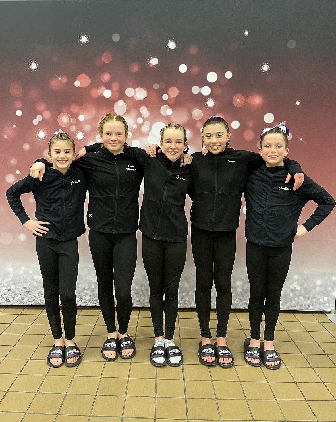 Courtesy photo
Avant Coeur Gymnastics Level 7s at the Mismo Magical Meet in Missoula, Mont. From left are Georgia Carr, Eva Martin, Quinn Howard, Sage Kermelis and Callista Petticolas.