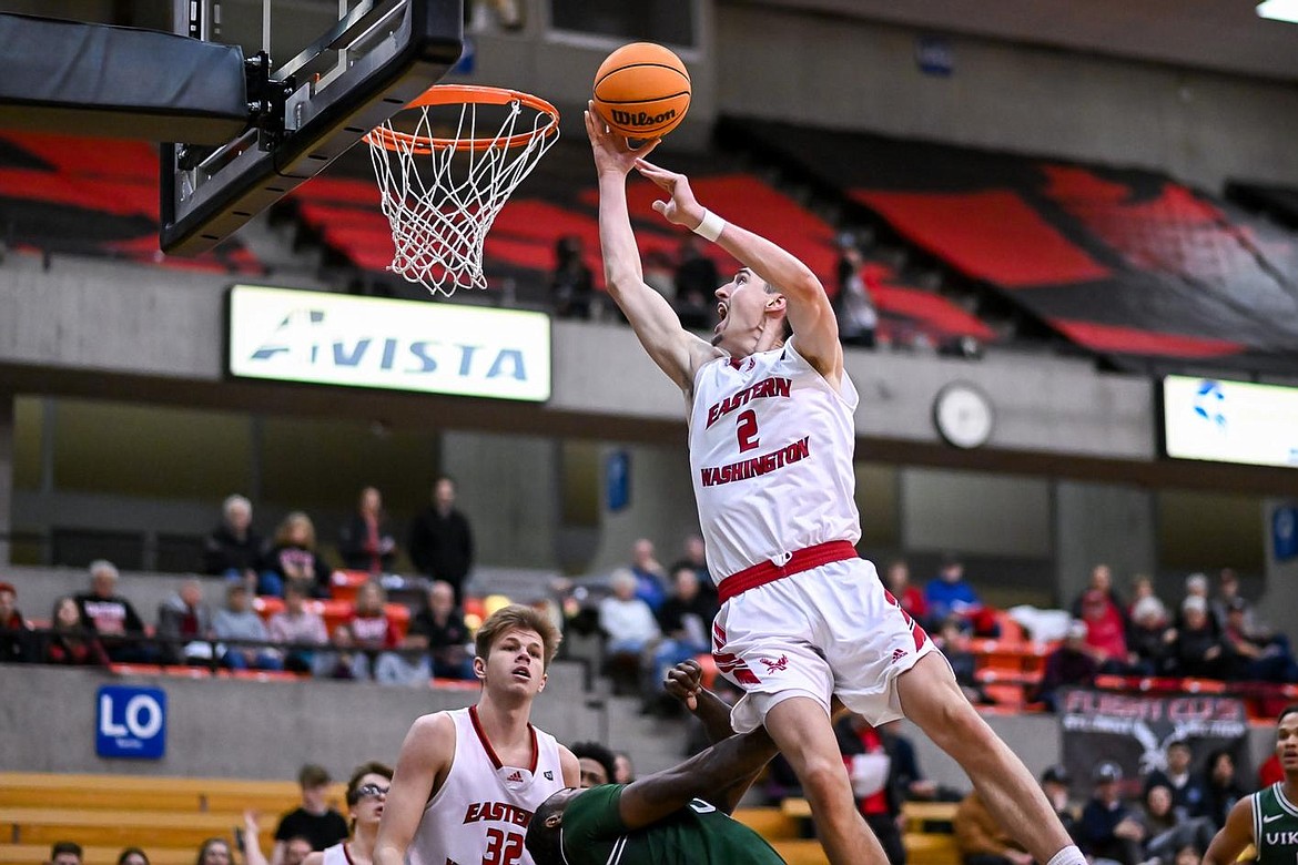 EWU guard Steele Venters (2) leads the Eagles in scoring with 15.3 points per game this season. Venters was named this year’s Big Sky Conference MVP.