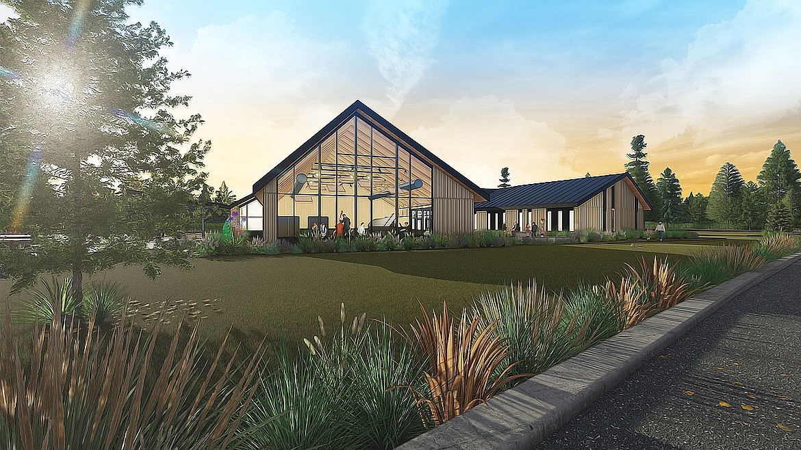 A rendering shows the building design for the new North Valley Music School that will be built in the Smiths Field Complex. This is the view from River Lakes Parkway. (Rendering by LSW Architects)