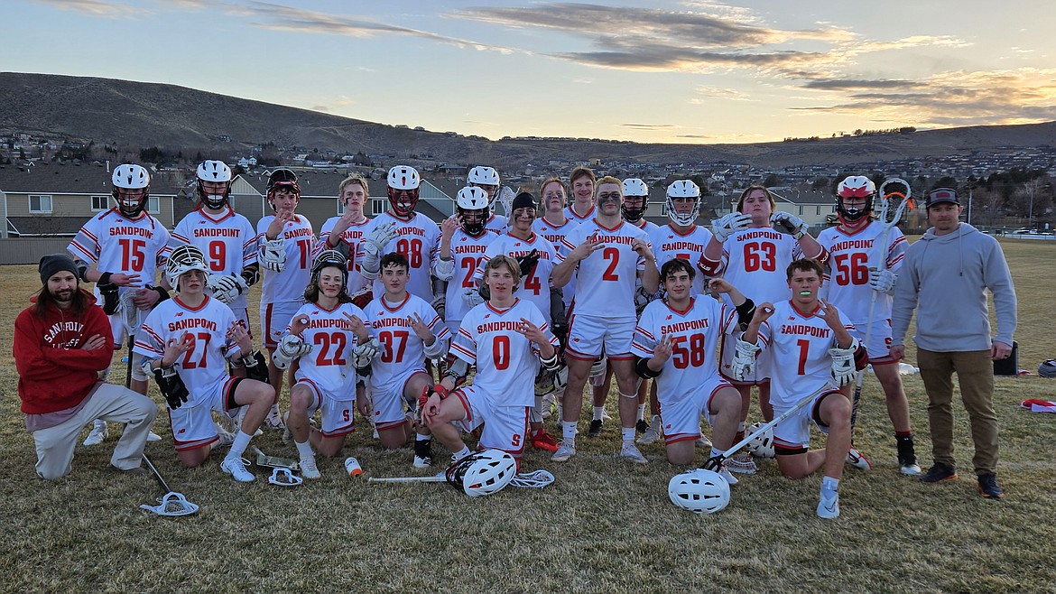 The Sandpoint Bulldogs boys’ lacrosse team poses for a team photo after winning the Columbia Crush Jamboree on Saturday in Richland, Wash.