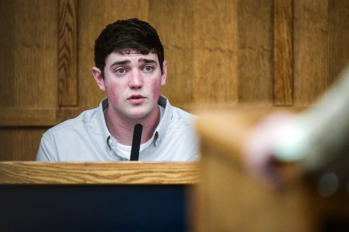 Zackary Matthew Maas testifies during his deliberate homicide trial in Flathead County District Court on Wednesday, March 15. (Casey Kreider/Daily Inter Lake)
