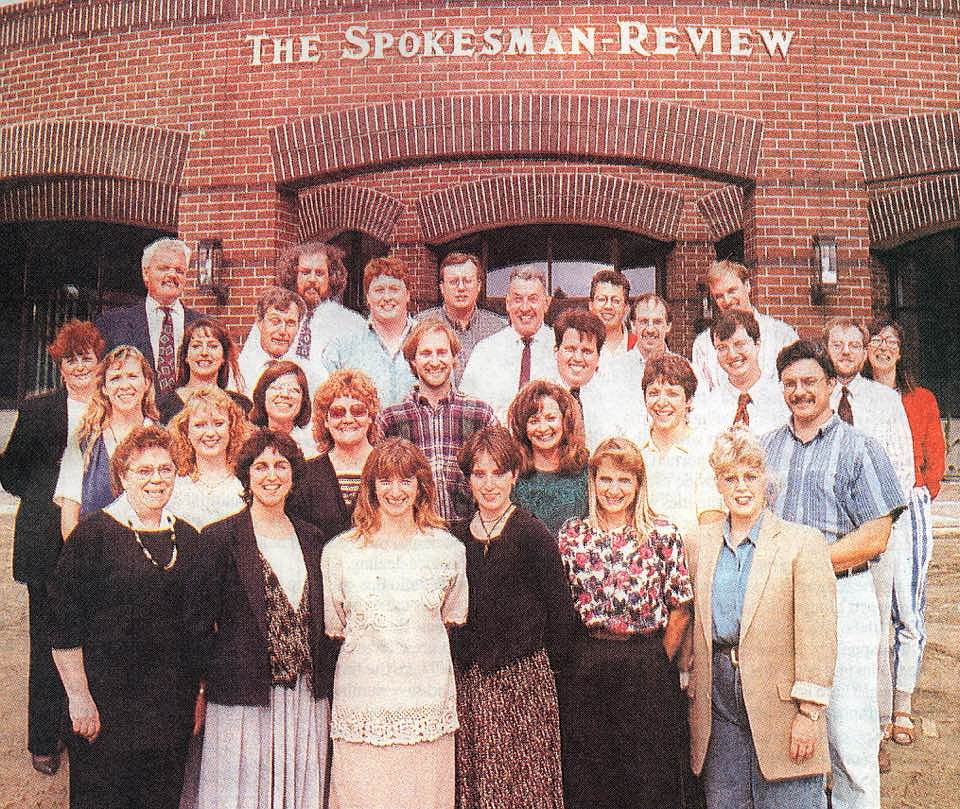 Employees of Spokesman-Review in mid-1990s after the new Coeur d'Alene office opens.