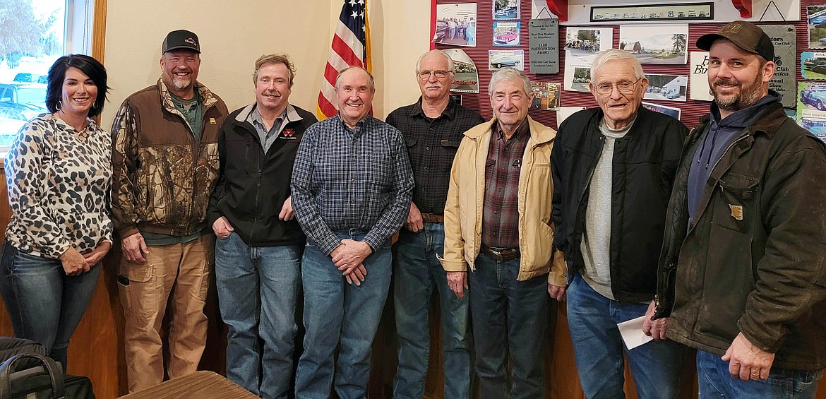 Administrator Cassie Olson and Boundary Soil Conservation District Board of Supervisors pose for a photo. Pictured, from left, are Olson, Tim Dillin, Leon Stanley, chairman Tom Daniel, Spike Maas, associate Dave Wattenbarger, Ken Irons and associate Erik Olson.