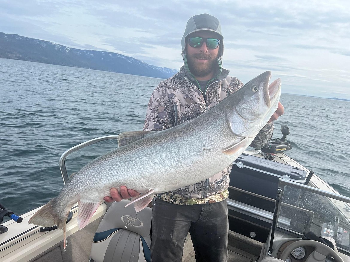 Jade Smith with the largest lake trout entry of 2022 Spring Mack Days at 41 inches and 25.25 pounds.