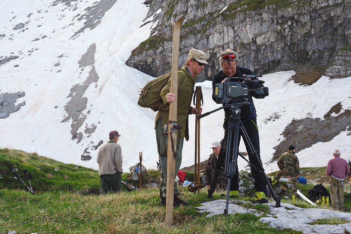 Filmmakers working on a scene for the documentary film, “Mission Mt. Mangart,” which chronicles the famed 10th Mountain Division during World War II. (Courtesy photo)