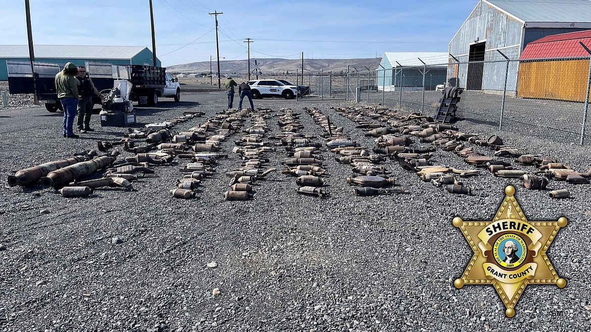 Some of the catalytic converters found at by law enforcement officers in a raid on a scrap metal business in Kennewick.