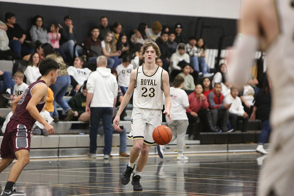 Royal junior Caden Allred (23) was a first-team all-league basketball player in the South Central Athletic Conference this season.